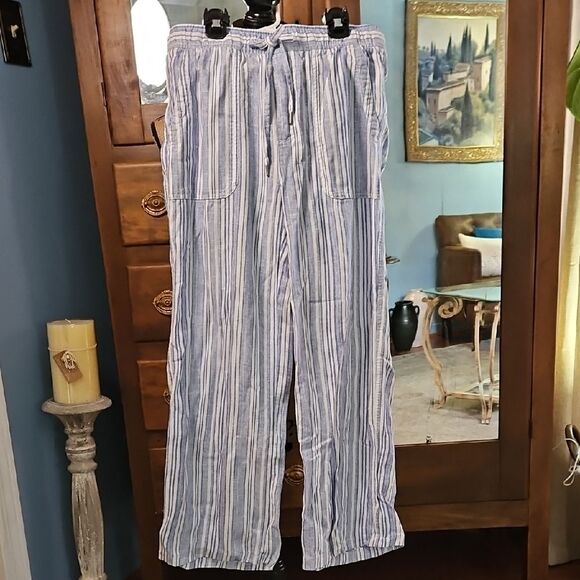 Gap Linen Blend Striped Blue and White Pants Size XS - Picture 1 of 10